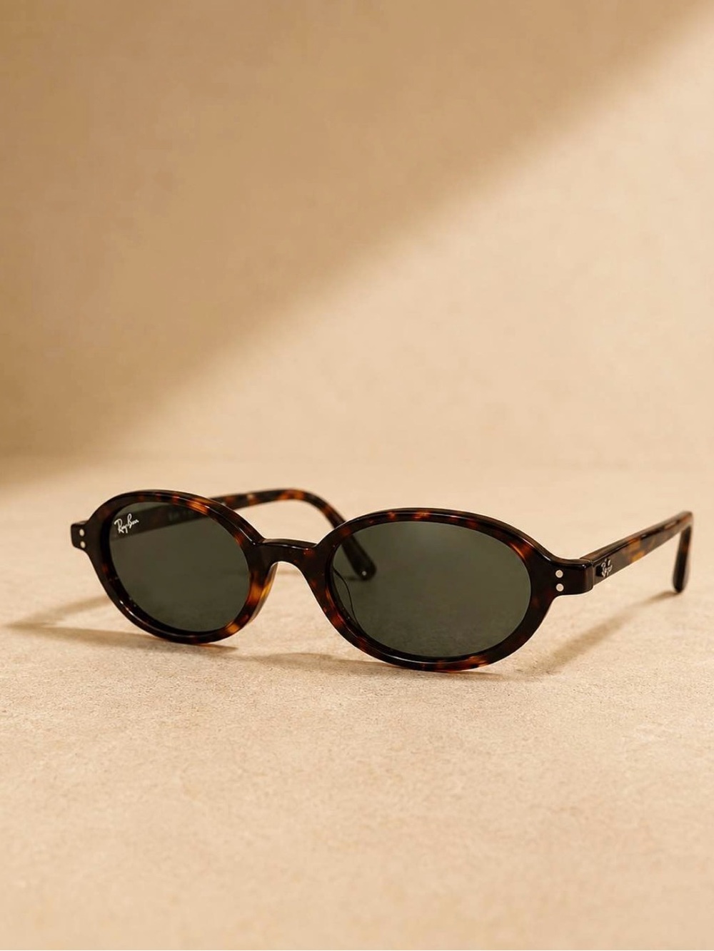 Ray-Ban Women’s Tortoiseshell Oval Sunglasses - Brown Frame, Green Lenses - Picture 2 of 3
